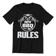 Cargar imagen en el visor de la galería, BBQ T Shirt Funny T Shirt for Men - I Would Like You To Meet The Foodie Crew t-shirt I Wantz It Large My BBQ Rules - Black 