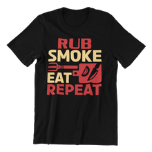 Load image into Gallery viewer, BBQ T Shirt Funny T Shirt for Men - Rub Smoke Eat Repeat tshirt I Wantz It Large Rub Smoke 
